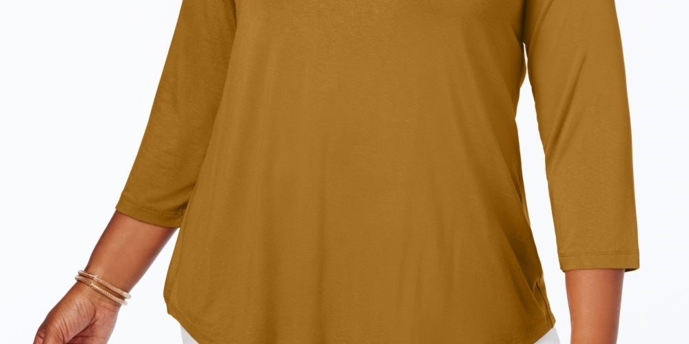 JM Collection Top feminino plus size com decote redondo, amarelo, tamanho 1X