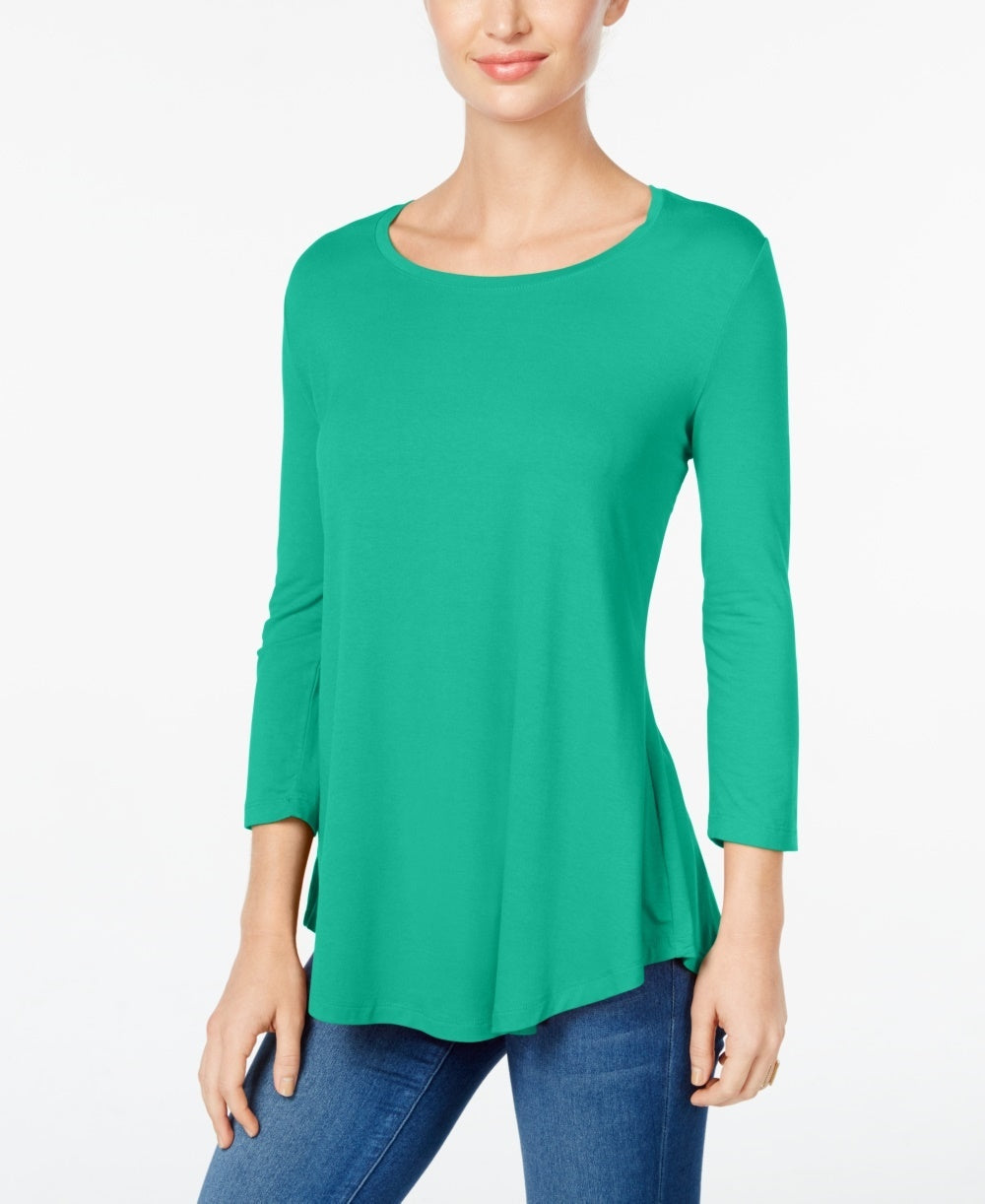 Top feminino com decote redondo JM Collection, verde, tamanho grande