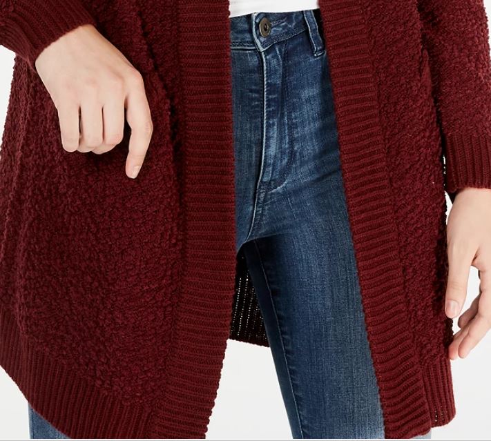 Cardigan texturizado com frente aberta para crianças, tamanho médio, vermelho