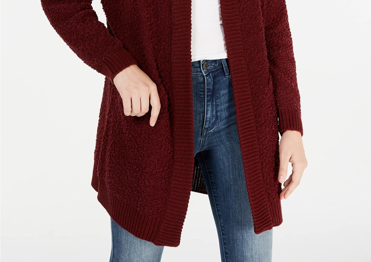 Cardigan texturizado com frente aberta para crianças, tamanho pequeno, vermelho