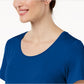 Top feminino com decote redondo JM Collection, azul, tamanho médio