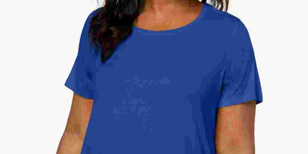 Blusa feminina manga curta JM Collection azul tamanho 2X