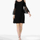 Vestido de coquetel feminino R&amp;M Richards, preto, com ombro de fora, renda, manga sino, decote redondo, acima do joelho, tamanho 12, pequeno