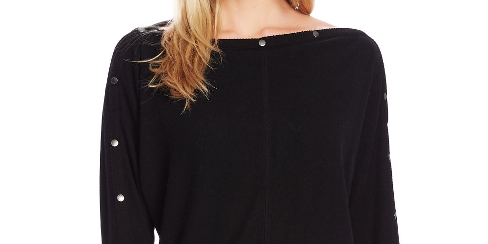 Vince Camuto Top feminino com decote canoa e ferragens, cinza, tamanho médio