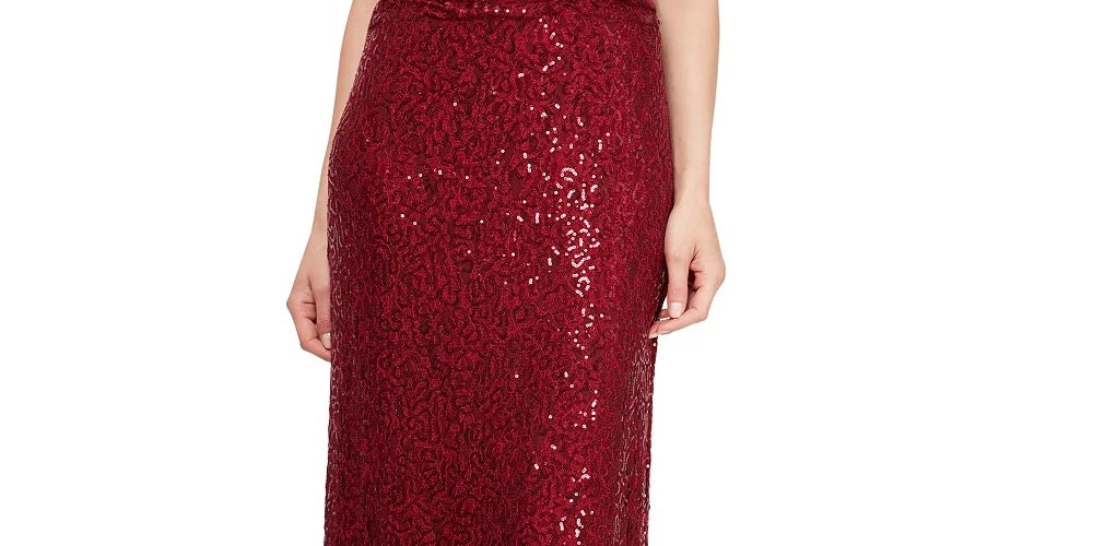 Vestido de renda com lantejoulas SL Fashions feminino vermelho tamanho 18