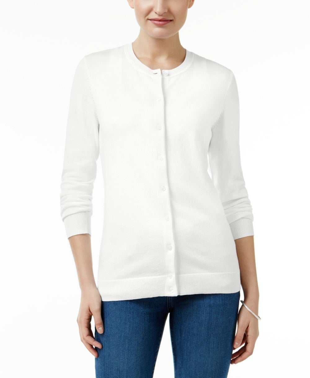 Karen Scott Cardigan Feminino Gola Redonda Branco Tamanho Pequeno G