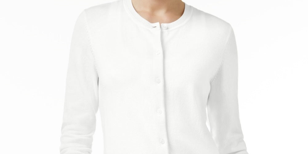 Karen Scott Cardigan Feminino Gola Redonda Branco Tamanho Pequeno G