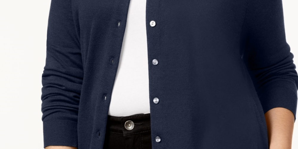 Cardigan feminino plus size Karen Scott, azul marinho, tamanho 2X