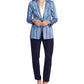 Blazer feminino listrado de botão único Vince Camuto, azul, tamanho 10
