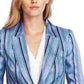 Blazer feminino listrado de botão único Vince Camuto, azul, tamanho 10