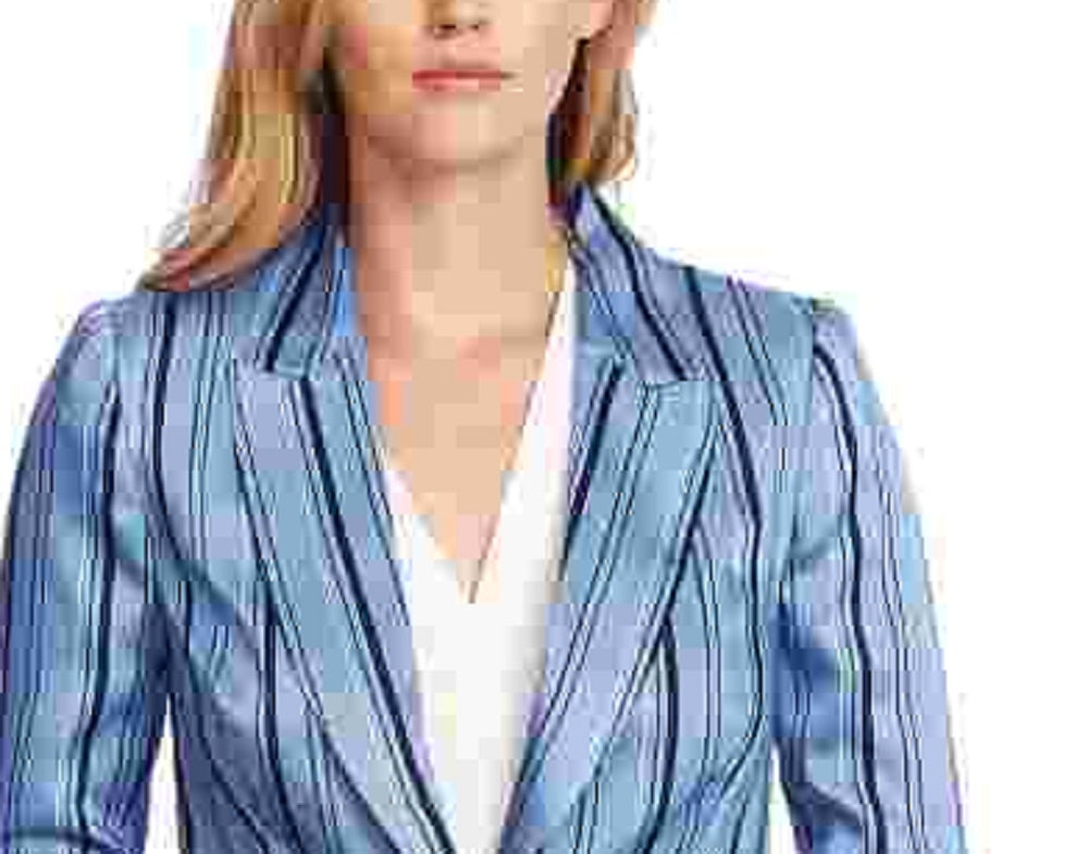 Blazer feminino listrado de botão único Vince Camuto, azul, tamanho 10
