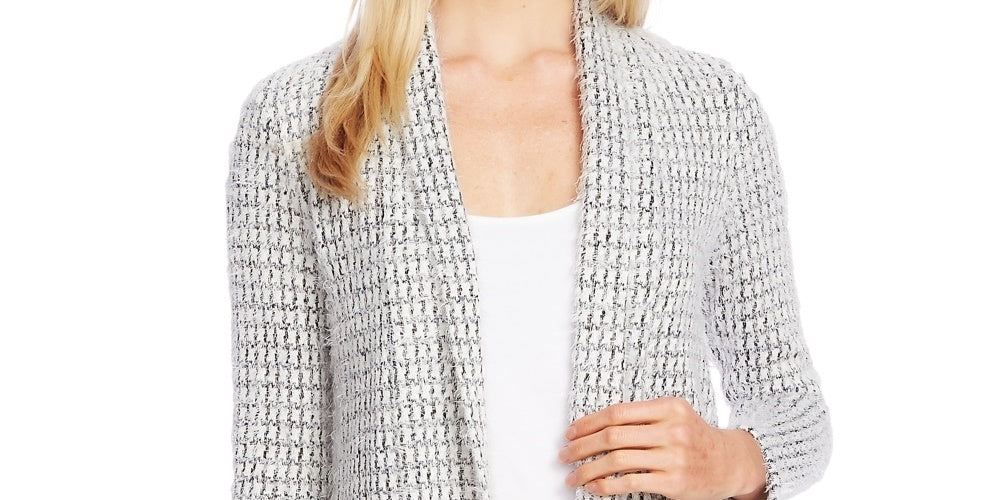 Suéter feminino Vince Camuto com estampa de cílios pied-de-poule, cinza, tamanho extragrande