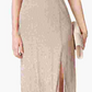 Vestido feminino R &amp; M Richards com decote halter e decote em V, tamanho 12, dourado