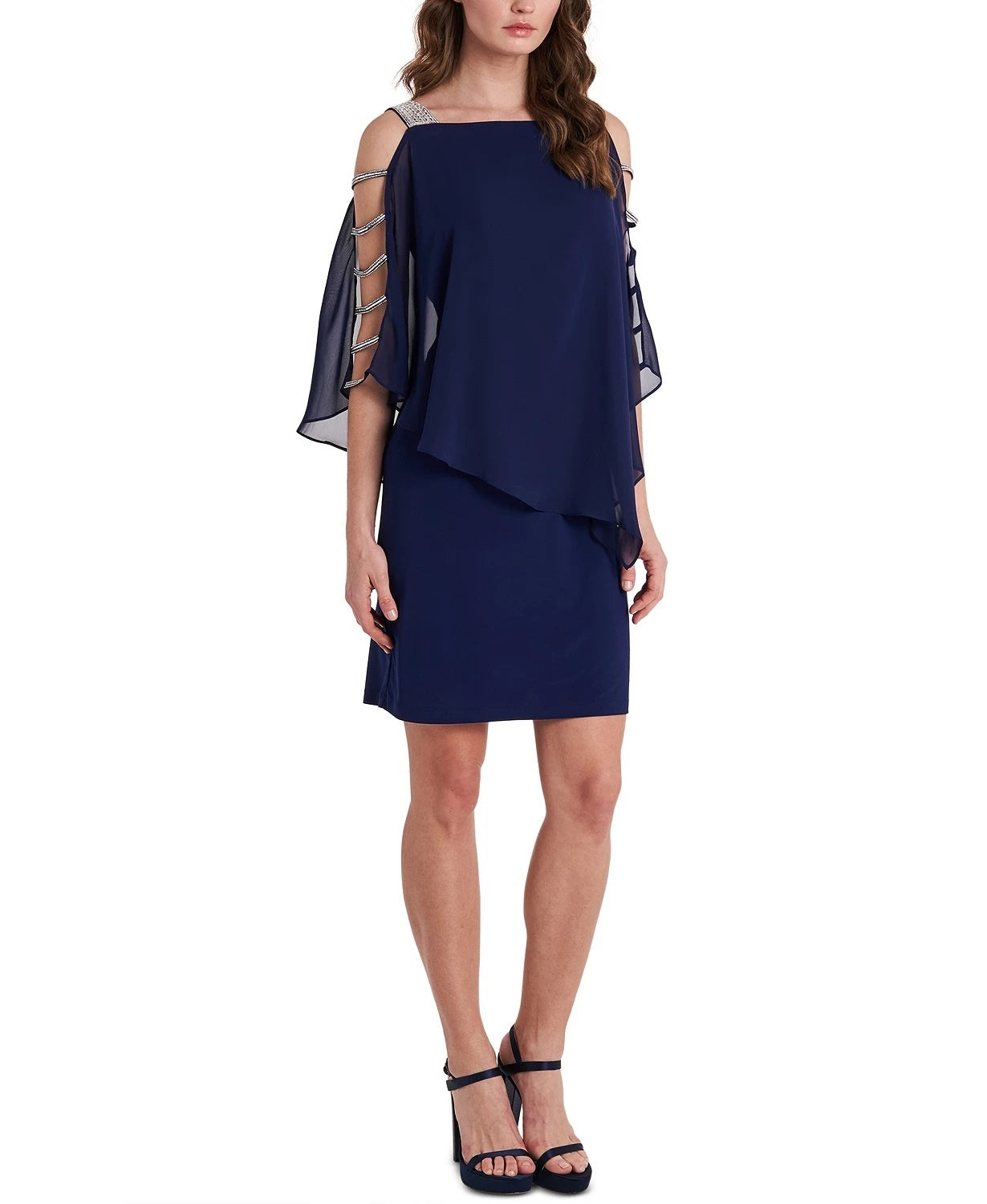 Vestido de noite feminino MSK com manga 3/4, decote quadrado e bainha acima do joelho, azul, tamanho extragrande