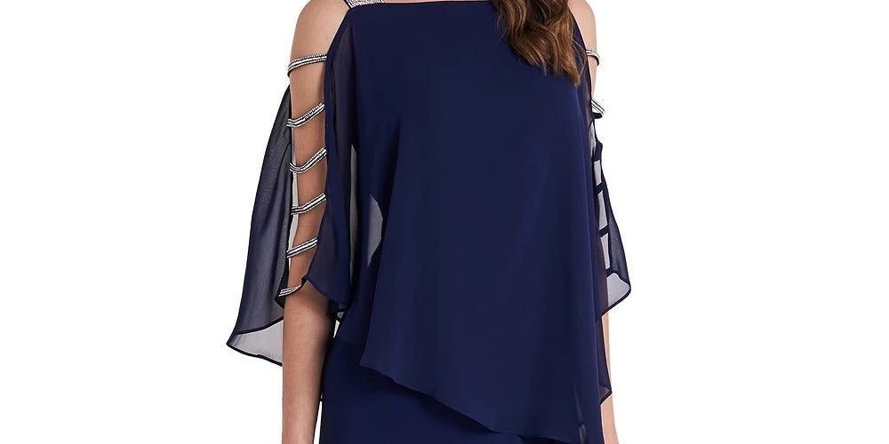 Vestido de noite feminino MSK com manga 3/4, decote quadrado e bainha acima do joelho, azul, tamanho extragrande