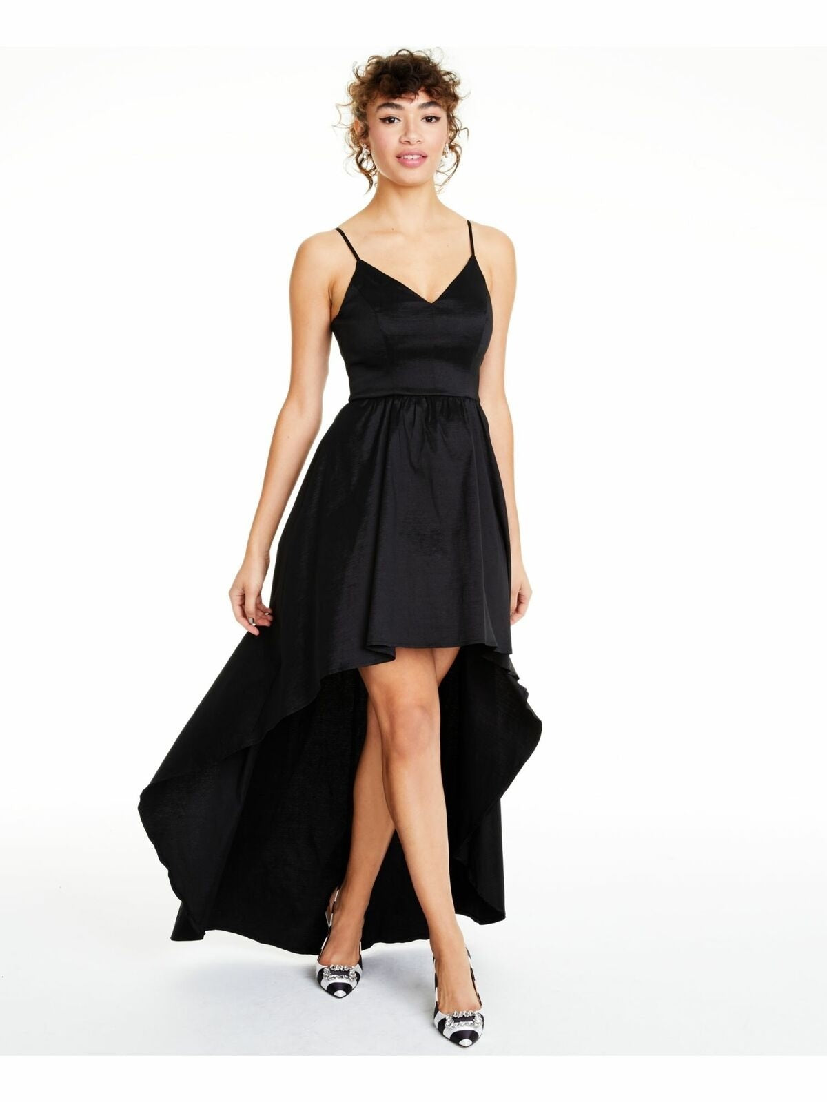 Vestido longo com alças finas e decote em V da B Darlin Junior, preto, tamanho 11/12