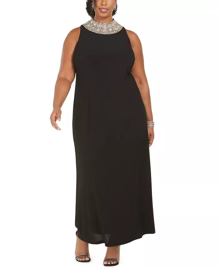 Vestido de gola alta com detalhes embelezados SL Women's Fashions Plus Size, preto, tamanho 20W