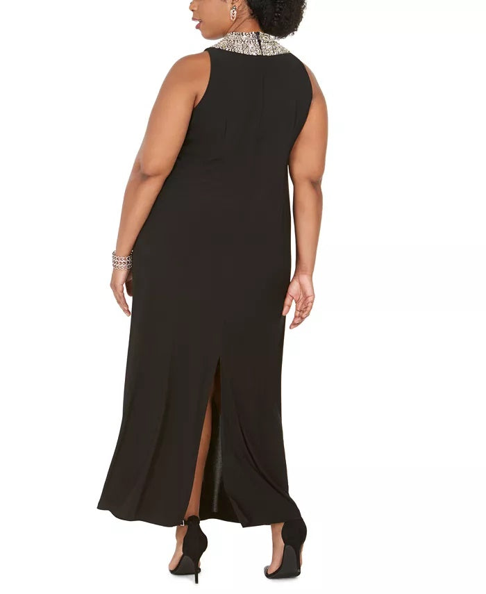 Vestido de gola alta com detalhes embelezados SL Women's Fashions Plus Size, preto, tamanho 20W