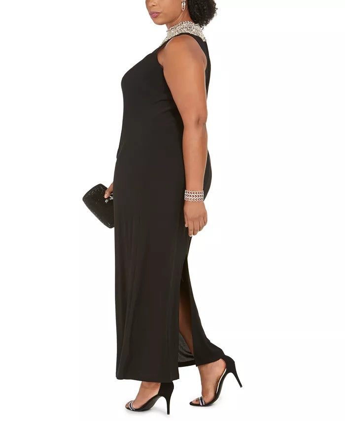 Vestido de gola alta com detalhes embelezados SL Women's Fashions Plus Size, preto, tamanho 20W