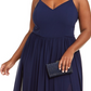 Vestido longo feminino City Studios Trendy Plus de chiffon com fenda azul, tamanho 20W