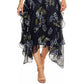Saia feminina Vince Camuto Petite Floral-Print Assimétrica Azul Tamanho 14 P