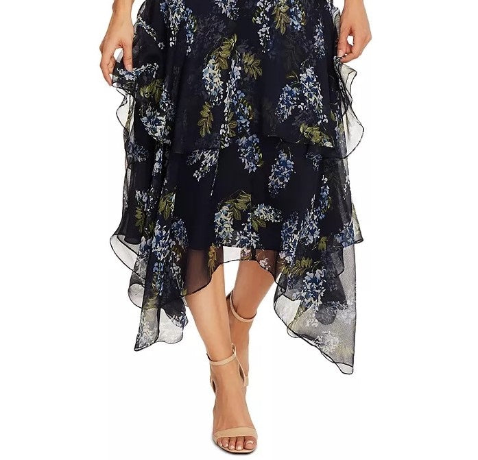 Saia feminina Vince Camuto Petite Floral-Print Assimétrica Azul Tamanho 14 P