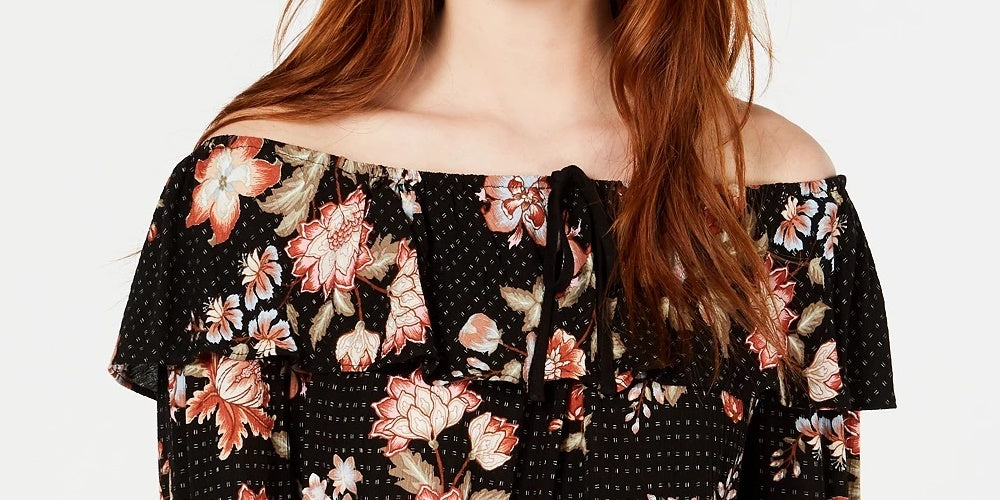 Top estampado ombro a ombro American Rag Juniors, preto, tamanho médio