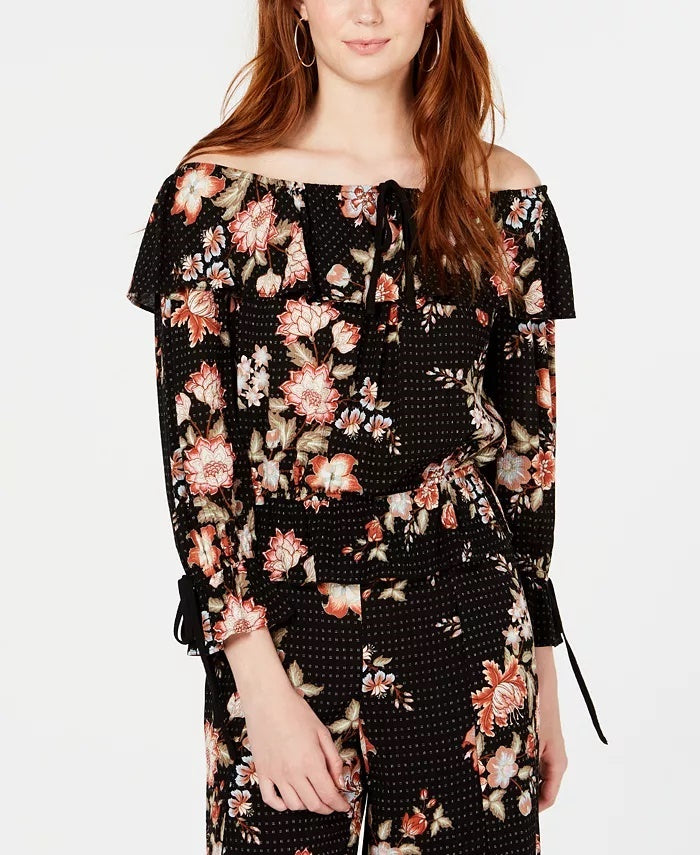 Top estampado ombro a ombro American Rag Juniors, preto, tamanho X-S
