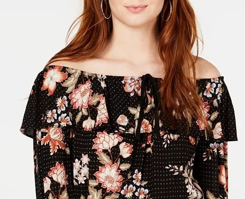 Top estampado ombro a ombro American Rag Juniors, preto, tamanho X-S
