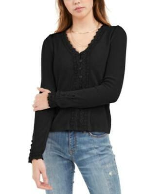 Top American Rag Junior com botões frontais e acabamento em renda, preto, tamanho médio