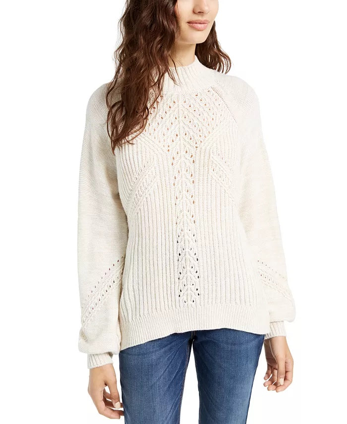 Suéter American Rag Juniors com mangas bufantes, tamanho grande, branco