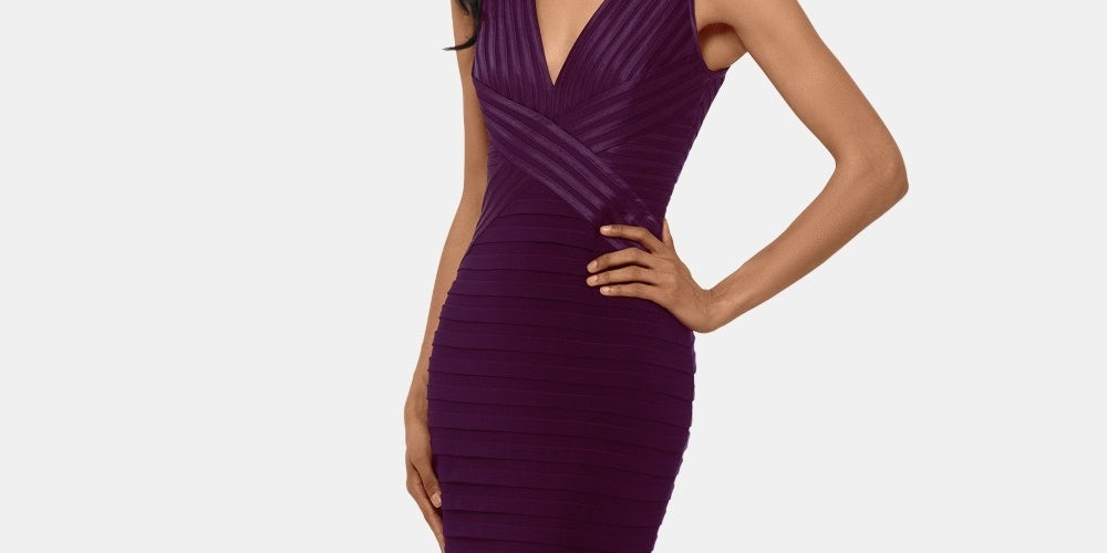 Vestido bandagem feminino Betsy &amp; Adam roxo tamanho 6 pequeno