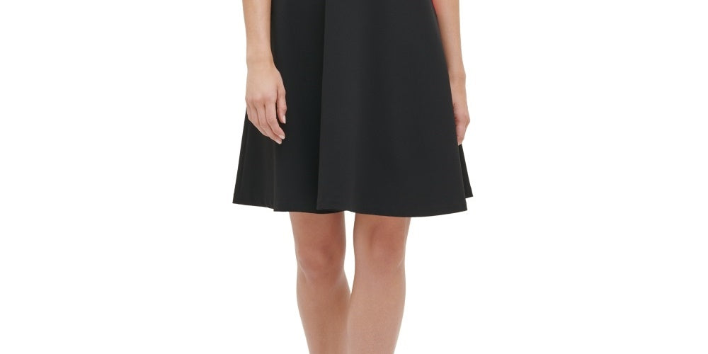 Vestido feminino Tommy Hilfiger com blocos de cores e ajuste evasê, preto, tamanho 14