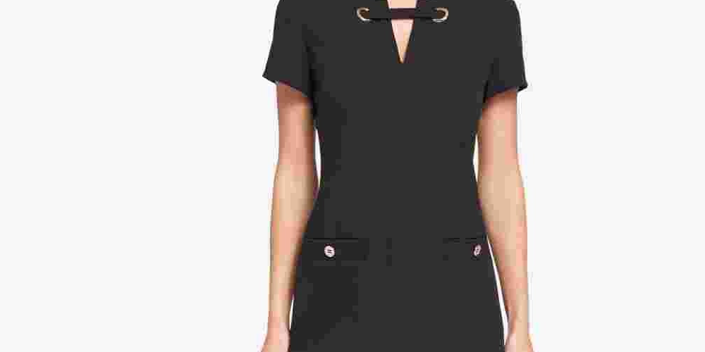 Vestido Tommy Hilfiger Scuba Crepe com Bolso e Grommet, Feminino, Preto, Tamanho 12