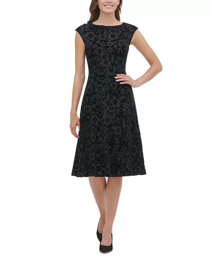 Vestido Tommy Hilfiger Feminino de Veludo com Mangas Curtas, Preto, Tamanho 10