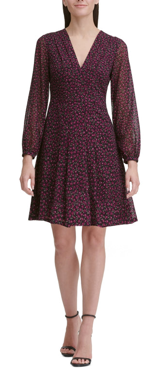 Vestido feminino Tommy Hilfiger de chiffon floral flocado, rosa brilhante, tamanho 12