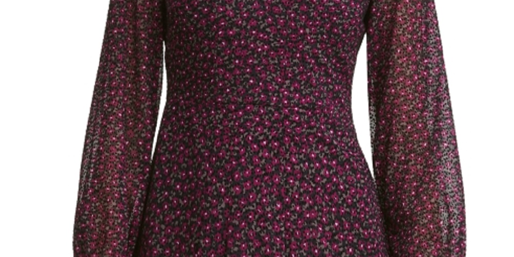Vestido feminino Tommy Hilfiger de chiffon floral flocado, rosa brilhante, tamanho 12