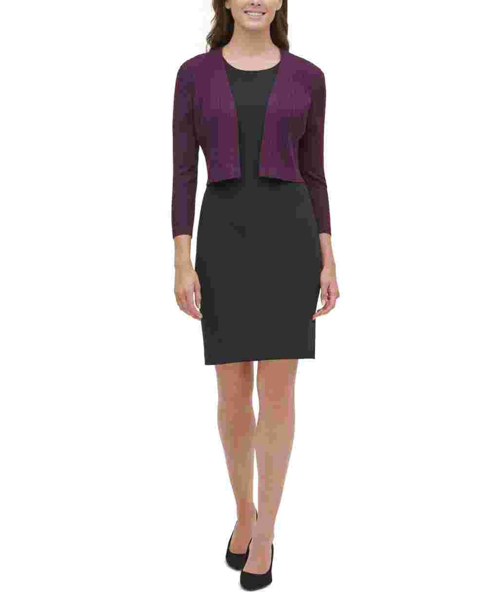 Tommy Hilfiger Cardigan Feminino Manga Longa Aberto com Detalhe de Renda e Perna Reta Roxo Tamanho P