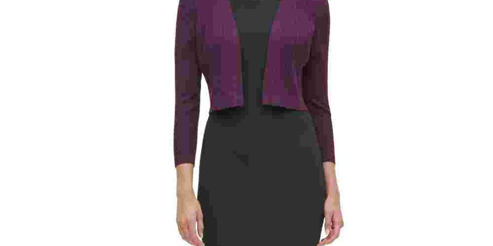Tommy Hilfiger Cardigan Feminino Manga Longa Aberto com Detalhe de Renda e Perna Reta Roxo Tamanho P