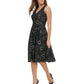 Vestido feminino Tommy Hilfiger com corte evasê e renda floral, cinza, tamanho 18