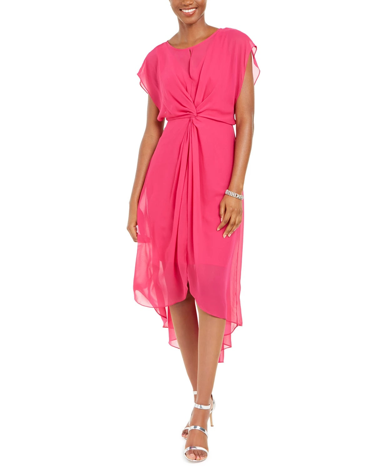Vestido feminino Adiranna Papell de chiffon torcido rosa tamanho 8
