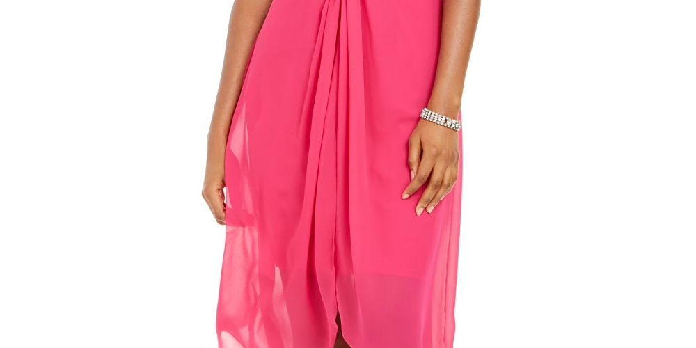 Vestido feminino Adiranna Papell de chiffon torcido rosa tamanho 8