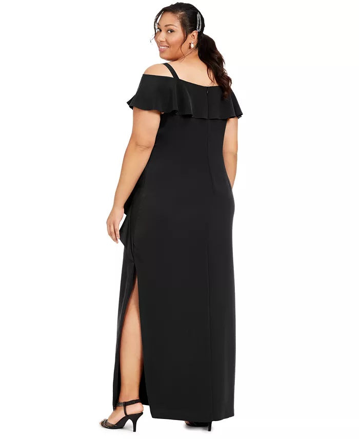 Vestido feminino plus size com babados e ombros descobertos, preto, tamanho 18, da Adrianna Papell