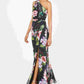 Vestido feminino Adrianna Papell com estampa floral e um ombro só, preto, floral, tamanho 12