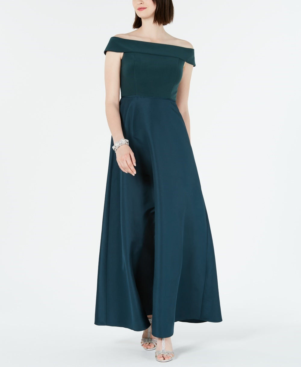 Vestido de Mikado com Ombros à Ombro Adrianna Papell Feminino Verde Escuro Tamanho 6