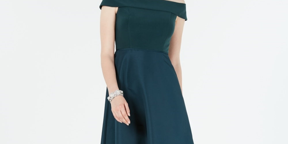 Vestido de Mikado com Ombros à Ombro Adrianna Papell Feminino Verde Escuro Tamanho 6