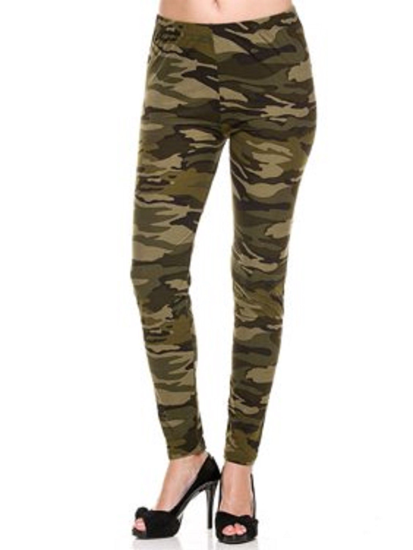 Leggings de malha escovada com estampa camuflada Planet Gold Juniors, tamanho médio, verde