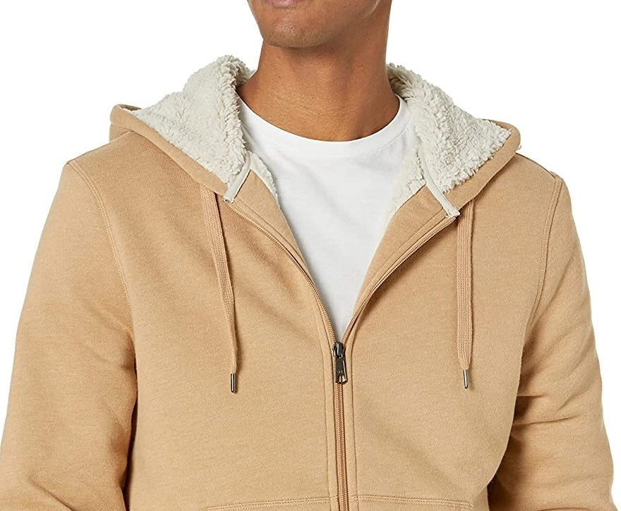 Jaqueta masculina Buffalo David Bitton bege com forro de pele sintética e zíper estampado, tamanho médio