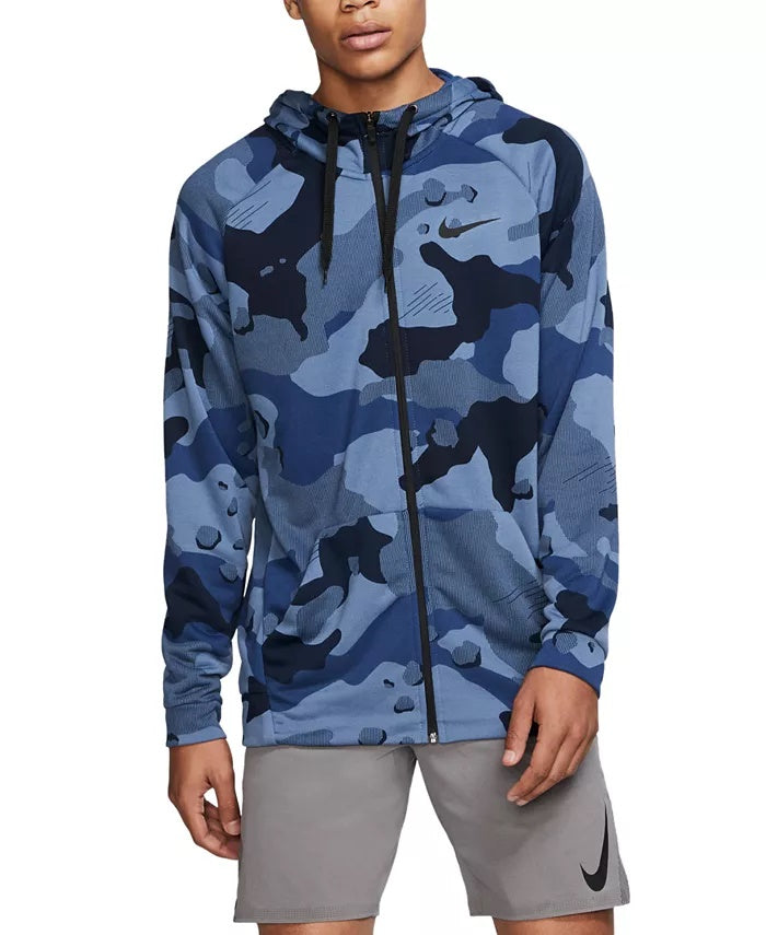 Moletom com capuz Nike Dri Fit Camo Zip Masculino Azul Tamanho P