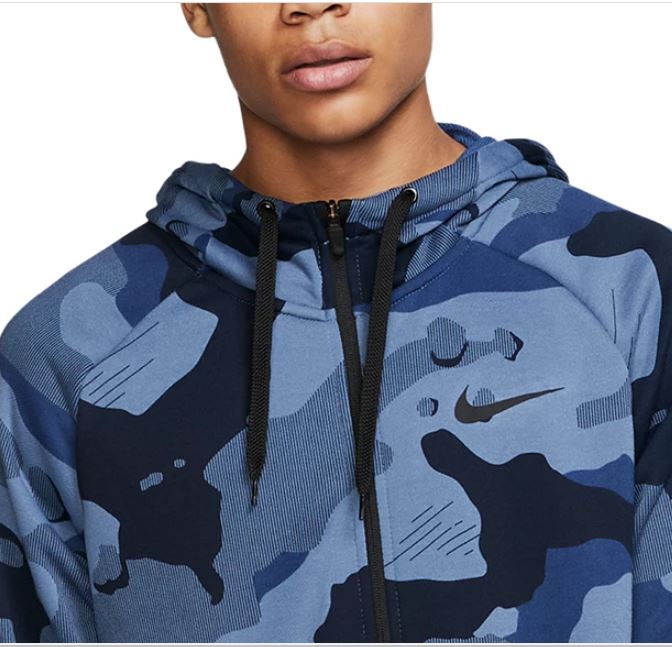 Moletom com capuz Nike Dri Fit Camo Zip Masculino Azul Tamanho P